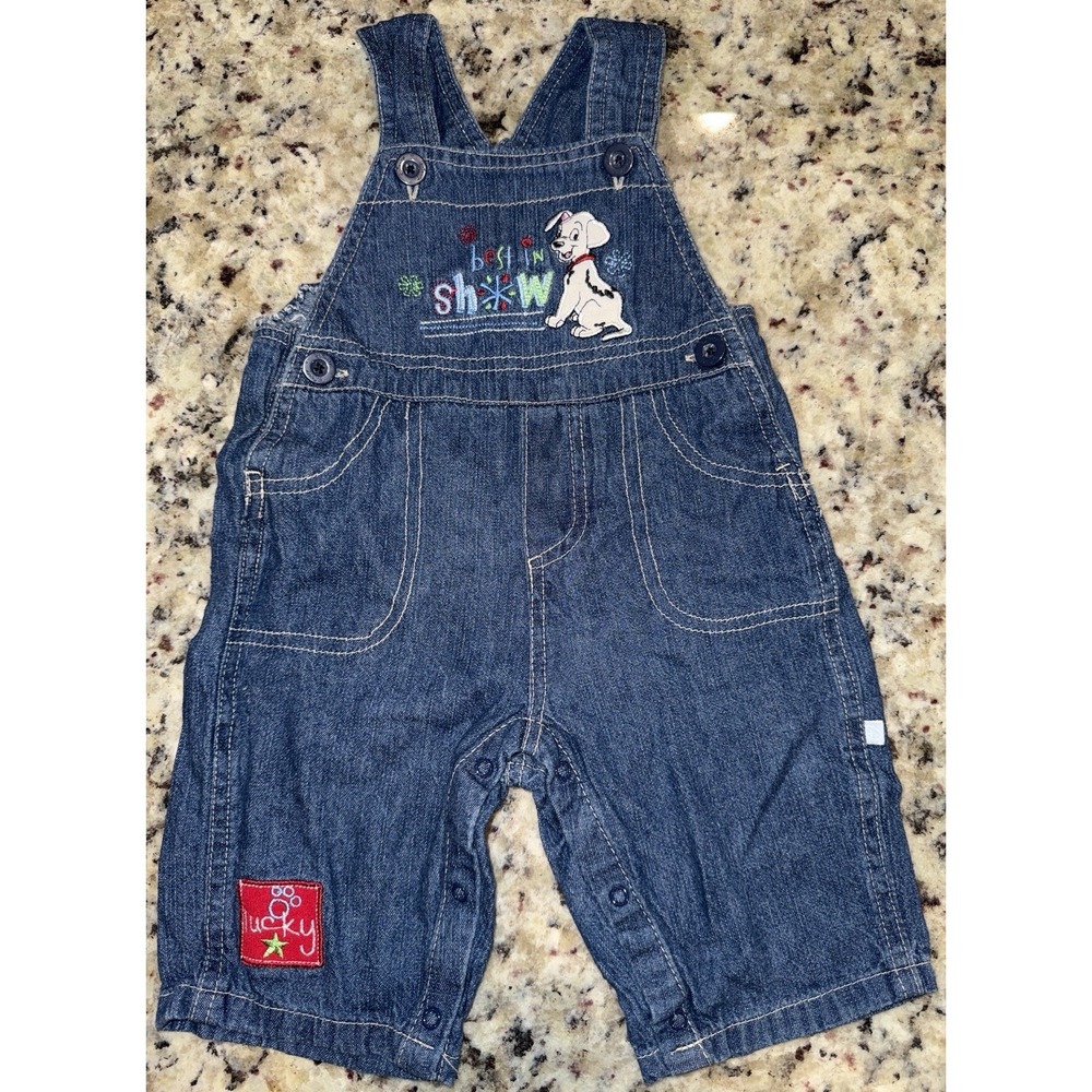 Disney Baby 101 Dalmatians Denim Overalls 3-6M Lucky Best in Show Vintage